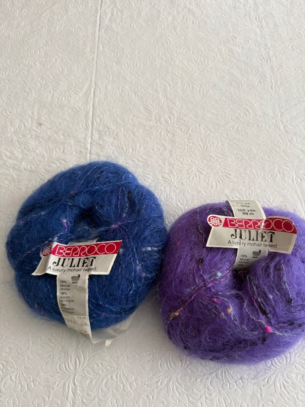 Berroco Juliet Mohair Tweed Yarn 2 skeins Blue and purple 1.75oz 108 yds each